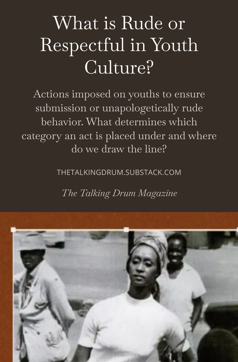 talkingdrummag's tweet photo. With majority of Nigerians equating respect to actions that are almost laughable, how are the youths changing this structure and maintaining respect through their actions and behaviors?

Read the full essay here: 
https://t.co/Hpnv6F2Y1S https://t.co/q5ak9TqVKM