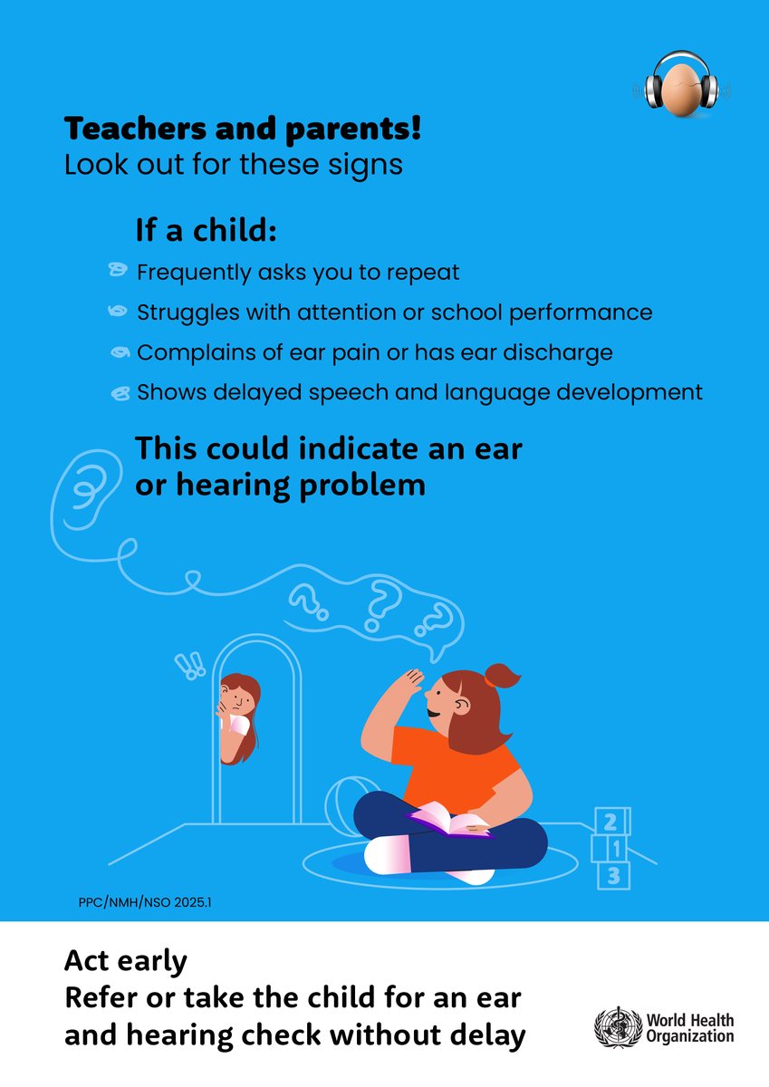 WORLD HEARING DAY 2026 highlights the theme "From communities to classrooms: hearing care for all children."
Preventing avoidable childhood hearing loss
Ensuring early identification of and care for children with ear or hearing problems