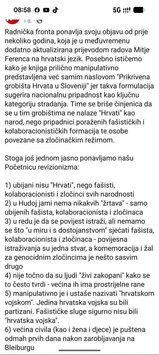 Ovo što Radnička fronta objavljuje nije nikakva hrabrost, nego opasno pojednostavljivanje poratnih likvidacija. Reći da u Hudoj jami „nema žrtava, nego samo ubijenih fašista“ znači preskočiti temeljnu činjenicu da su ljudi ubijeni bez suđenja, bez individualne odgovornosti, bez