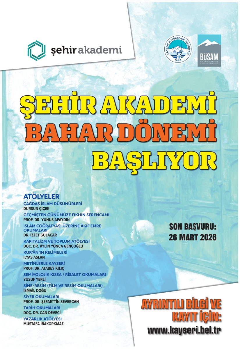 kayseribusam's tweet photo. Şehir Akademi 2026 Bahar dönemi başlıyor.

Detaylı bilgi ve kayıt için: https://t.co/Gn4taqynZk https://t.co/vXsm9xaNt6