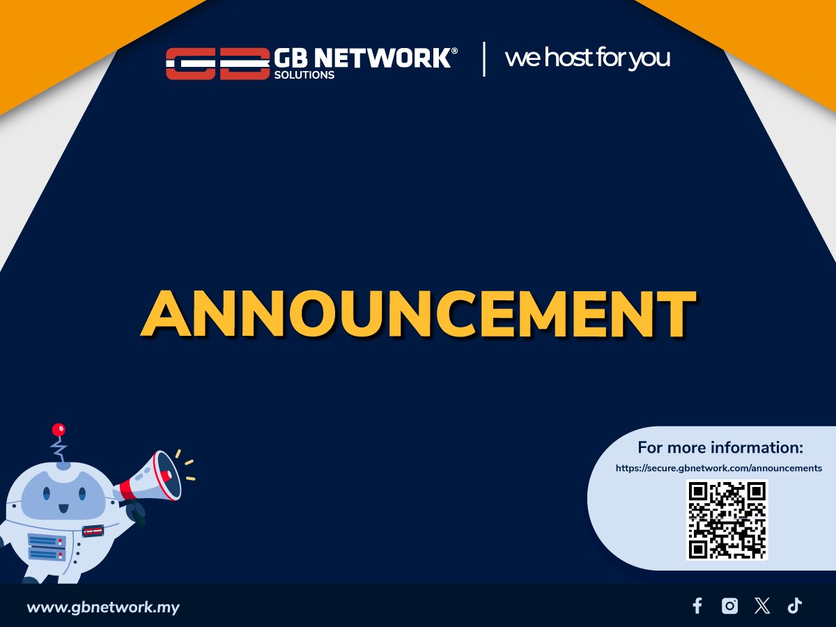gbnetworkMY's tweet photo. [Announcement] Shared Web Hosting NVMe Maintenance - https://t.co/apMQNOSqqM (103.161.132.11) | 3rd March 2026

Please refer here for more details:
https://t.co/YGP4yw7nn2 https://t.co/13ApXVb6b5