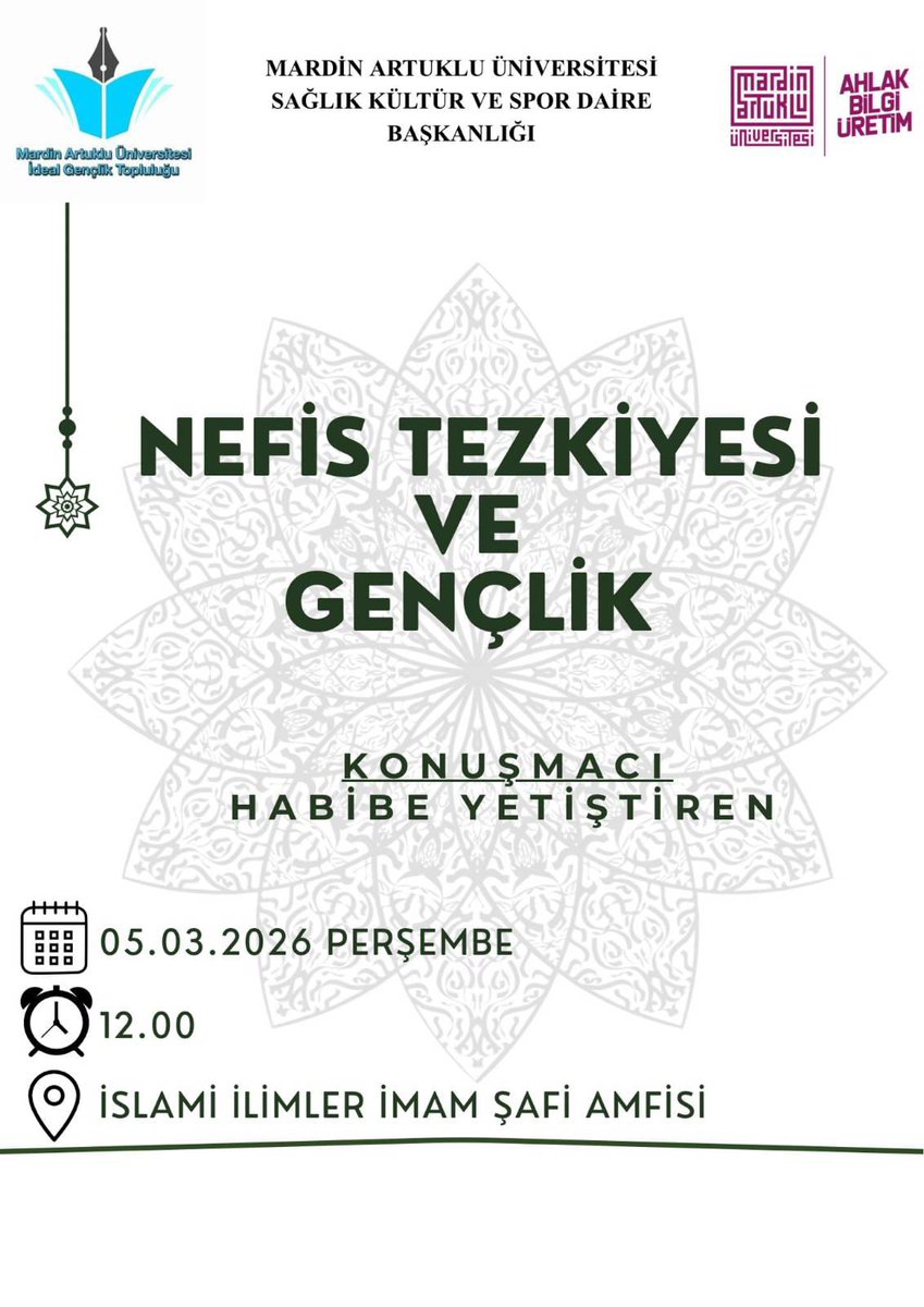 Kendimizi,nefsimizi ne kadar tanıyoruz?
Nefsimiz mi bize hizmet ediyor biz mi nefsimize?
Neden nefis tezkiyesi yapmalıyız?
Bu vb. Sorularımızın cevaplarını arayacağımız seminer programımıza üniversiteli hanım kardeşleri bekliyoruz.

🌸 Katılımcı kardeşlere süprizlerimiz olacak:)