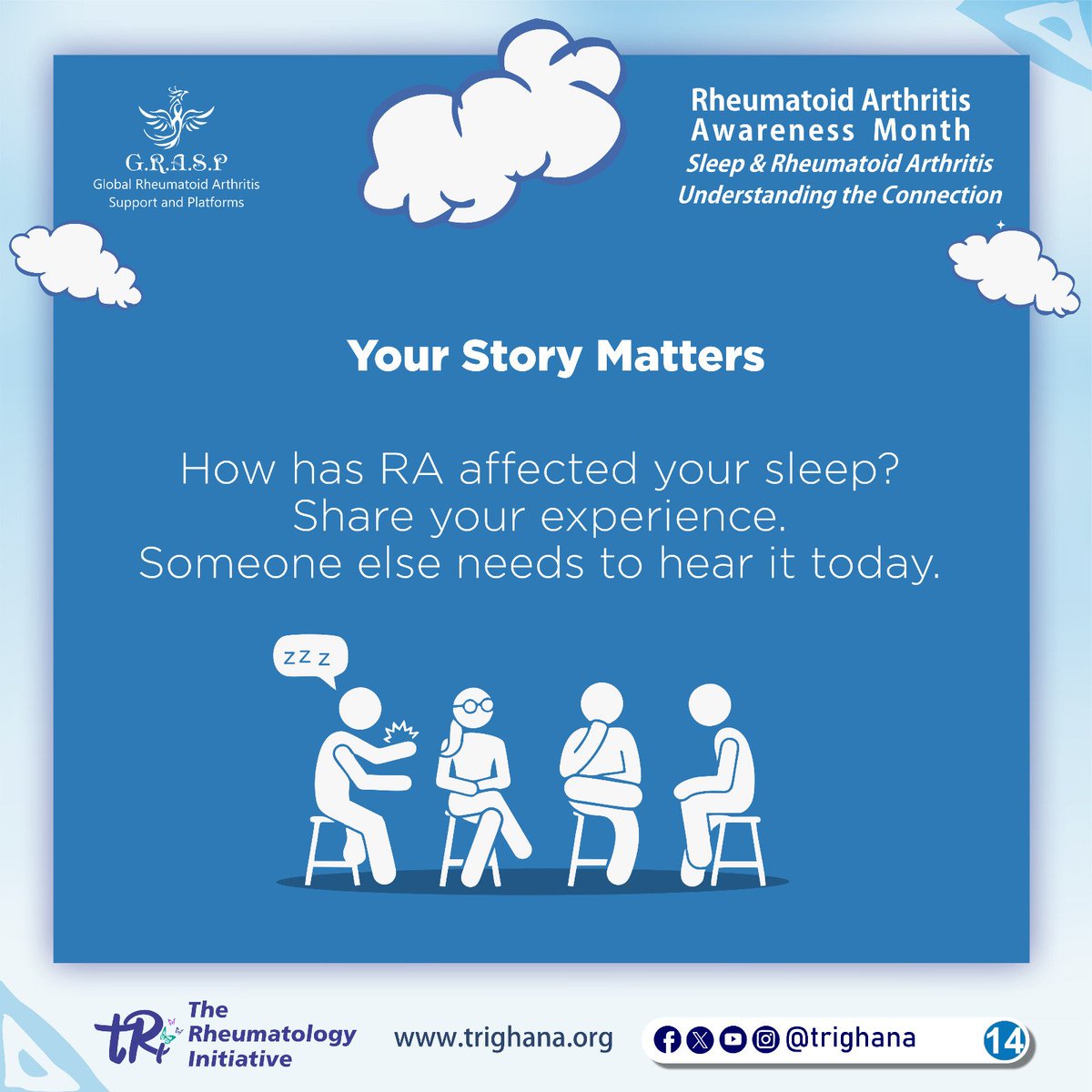 trighana's tweet photo. Share your experience about how RA has affected your sleep. Someone else needs to hear it today. They need to understand they are not alone and there are proven ways to manage it
#SleepAndRA
#RheumatoidArthritisAwareness
#WearBlue4RA
#GRASP
#tRi
#tRitogether
#chronicillness https://t.co/MYHfKdVAOB