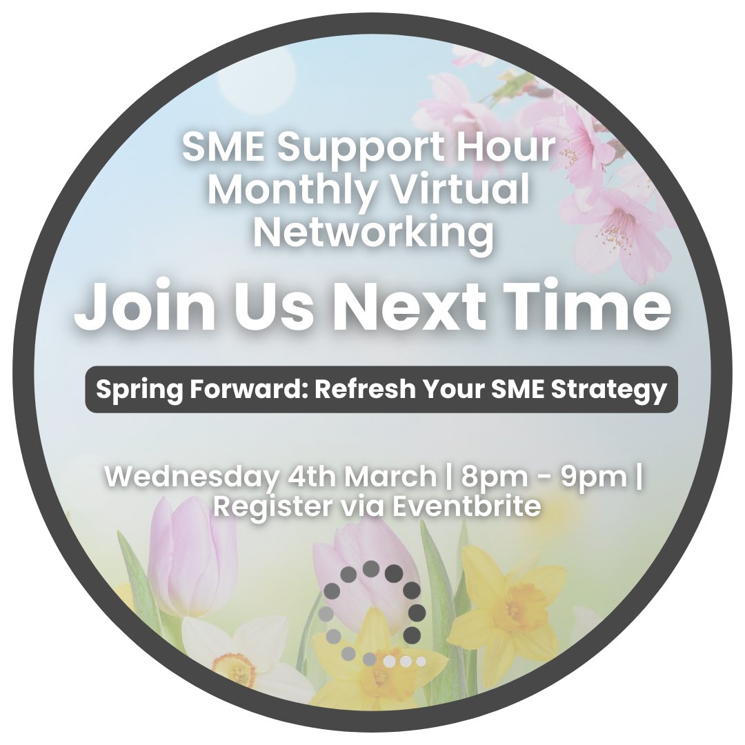 SMESupportHour's tweet photo. 🚨 Reminder: SME Support Hour is tomorrow!

This month's topic: 🌱 Spring Forward: Refresh Your SME Strategy

3 questions ✅ 3 breakout rooms ✅ Peer tips ✅

Get fresh ideas for your strategy 🌟
🕗 8–9 PM | Wed 4 Mar
🔗 Register: https://t.co/pzeOOS6q4Q

#SMESupportHour https://t.co/61VJuKcSP1