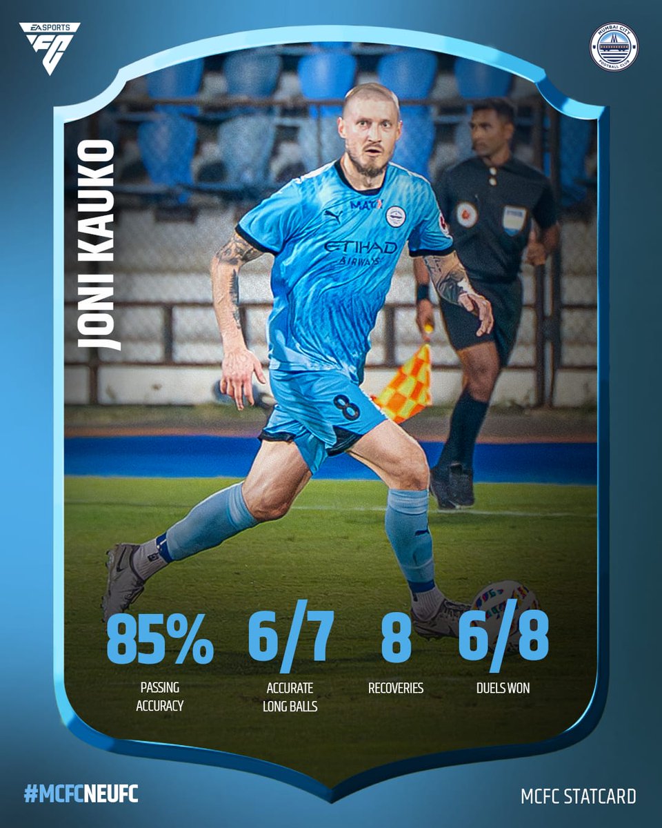 MumbaiCityFC's tweet photo. Dominating the pitch 💪
#ISL12 #MCFCNEUFC #StatCard #AamchiCity 🔵 @EASPORTSFC https://t.co/mnICJTaKBX