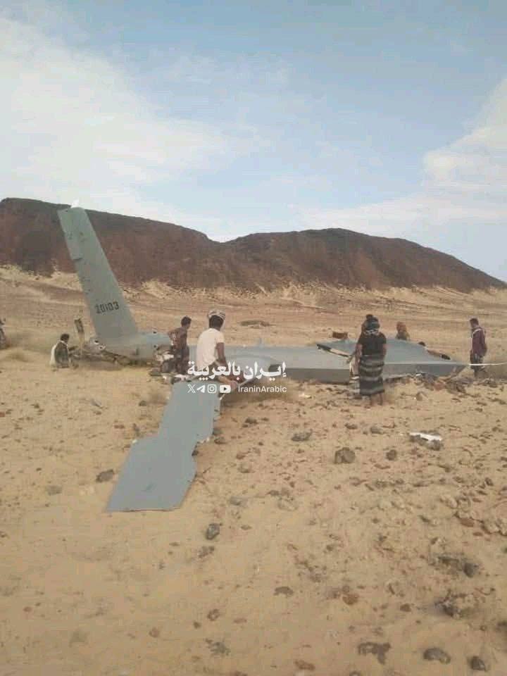 vvdxbg's tweet photo. #عاجل_الان 
صور لتدمير طائرة مسيرة عسكرية أمريكية من طراز MQ-9 في مرتفعات المراقشة بمحافظة أبين، جنوب اليمن https://t.co/ePeYHJibiA