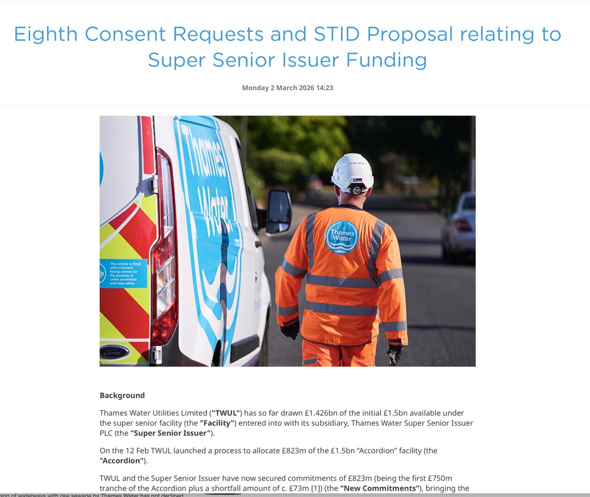 Thames Water is running out of money again and is now asking to borrow another £823 million. 

And still government won't act.

PS And guess who's gonna pay for all of that, yep the customers.