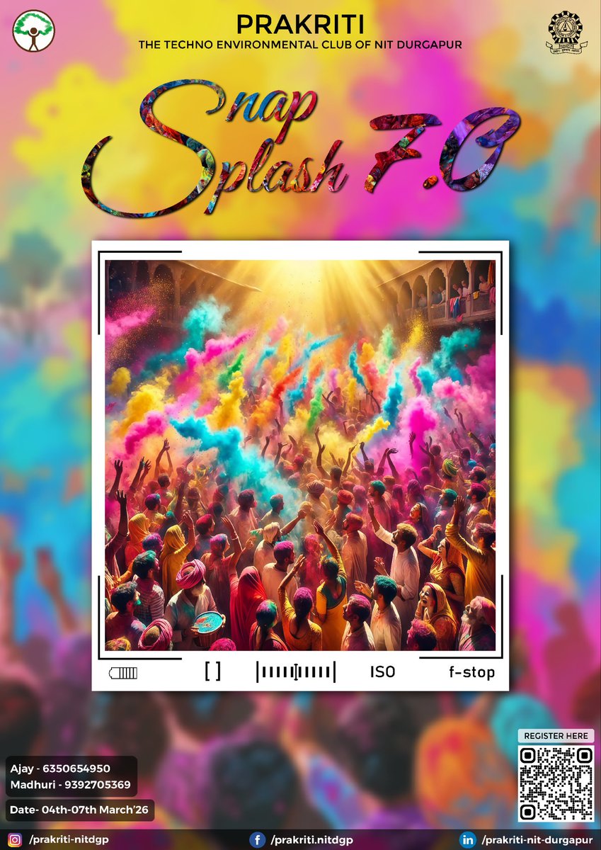 Prakriti_NITDgp's tweet photo. Holi is all about colors,chao &amp; captured memories!
Got a vibrant Holi moment? 
Share it with us and win exciting prizes! 
How to Participate:
1 Click your best Holi picture
2 Upload via the form

Upload now-
https://t.co/lWbjvewcWs
Let your colors shine!
#nitdgp #prakriti https://t.co/UxS0uNAPf2