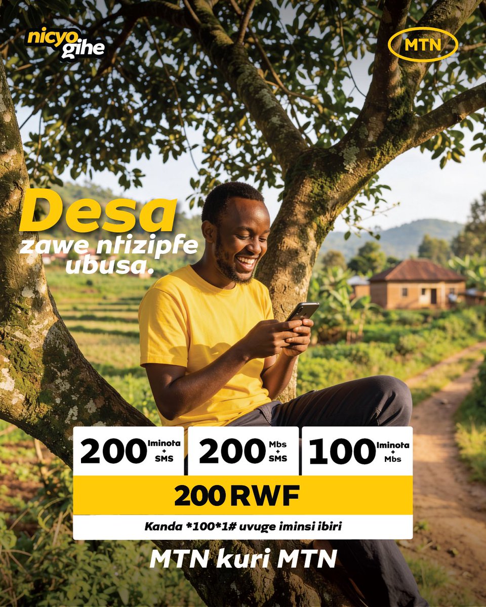 MTNRwanda's tweet photo. Kuri Desa zawe itemo pake ya #DesaDe, kanda *100*1# uhitemo pake ikubereye. #NicyoGihe https://t.co/oAYh5OA8b2