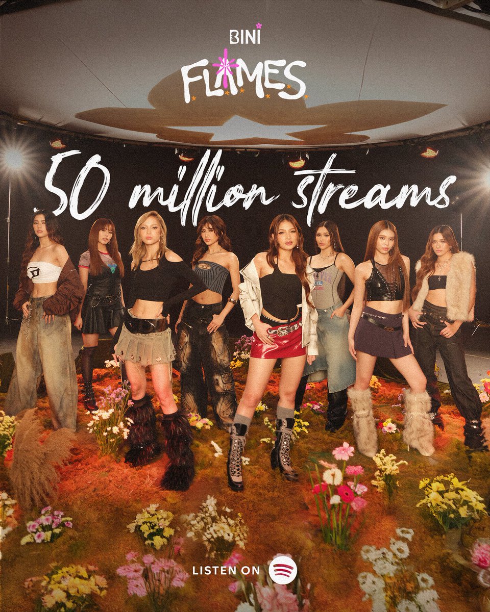 'FLAMES' is burning brighter than ever with 50 MILLION ALL-TIME STREAMS on @spotify! 🔥🌸

Thank you for your continued support! Keep streaming the 'FLAMES' album here:
🔗 open.spotify.com/album/42s2X3WQ…

#BINI #BINI_FLAMES