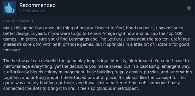 I hope one day I can share how hard the lessons have been on my solo dev journey so far. No matter how it all unfolds, reading a review like this makes my heart smile again. Thank you 💙