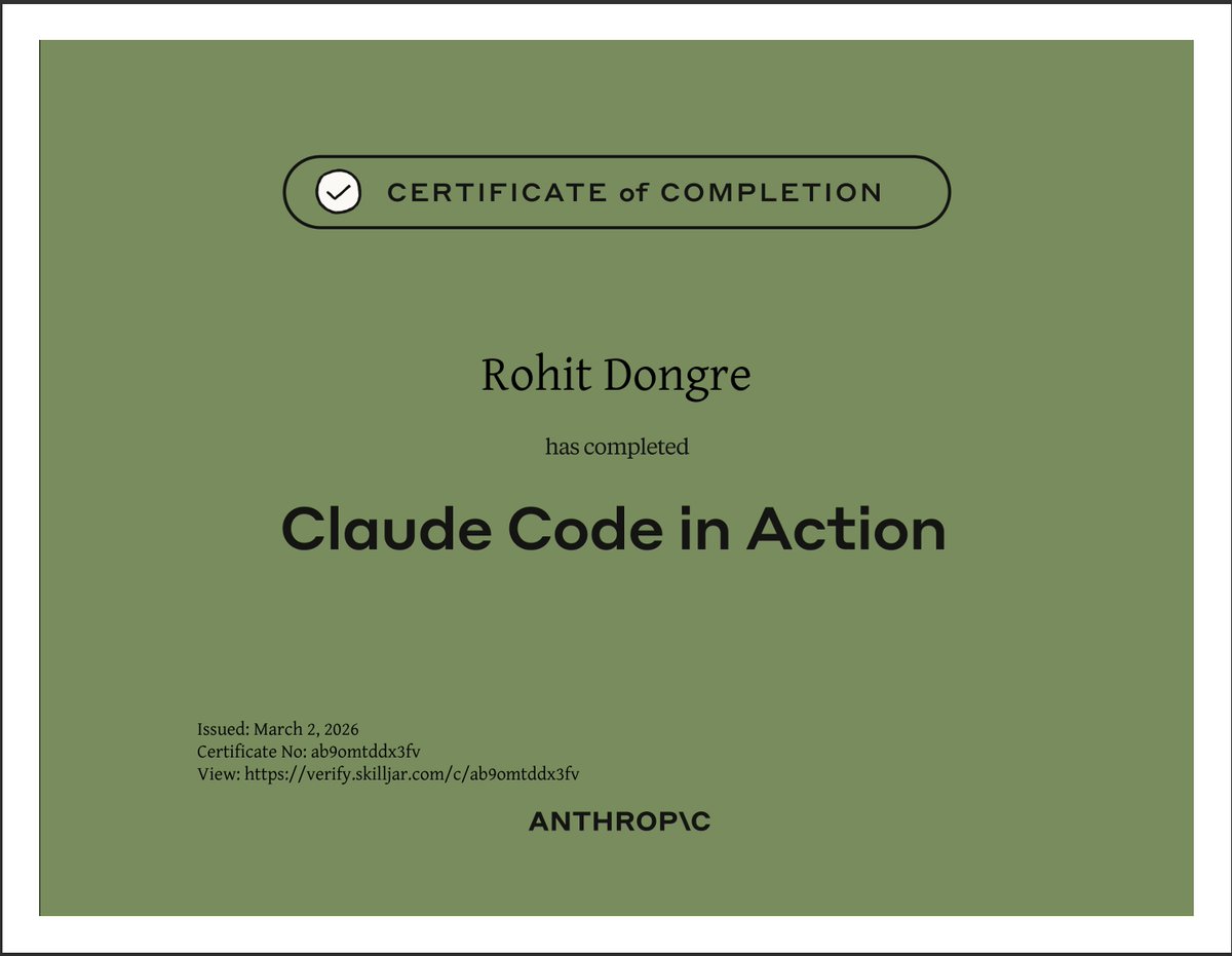 Ractorrrrr's tweet photo. I just finished Anthropic's official "Claude Code in Action" course.

Got the certificate.

Completely wasted my time.

Here's why it fails (and what to do instead) 🧵 https://t.co/y2Cf1Zv0tu