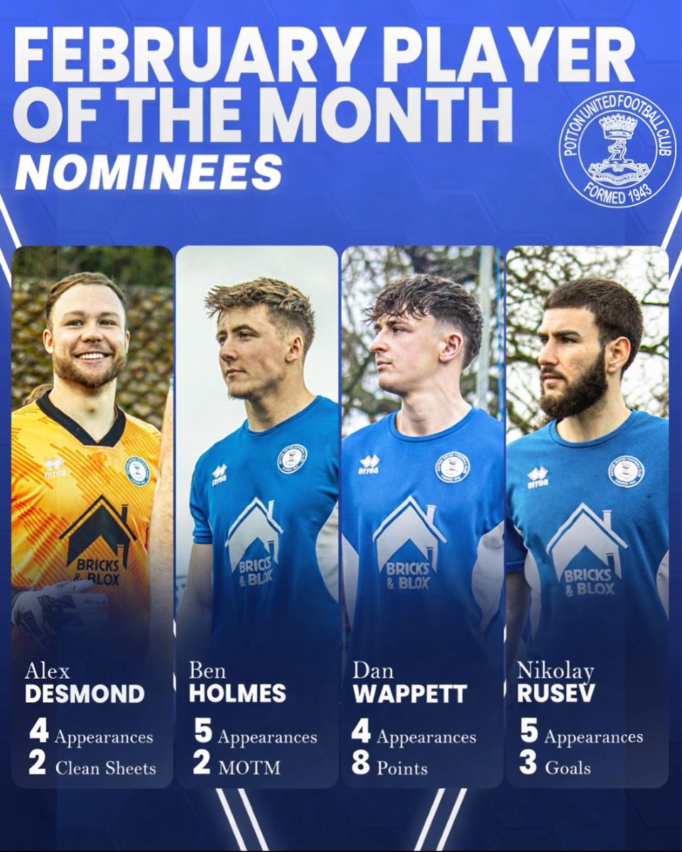 𝐏𝐎𝐓𝐌 𝐍𝐎𝐌𝐈𝐍𝐄𝐄𝐒

The nominees for our Player of the Month for February are in!

Please vote below or via our Instagram or Facebook post 👇 

#UpTheRoyals