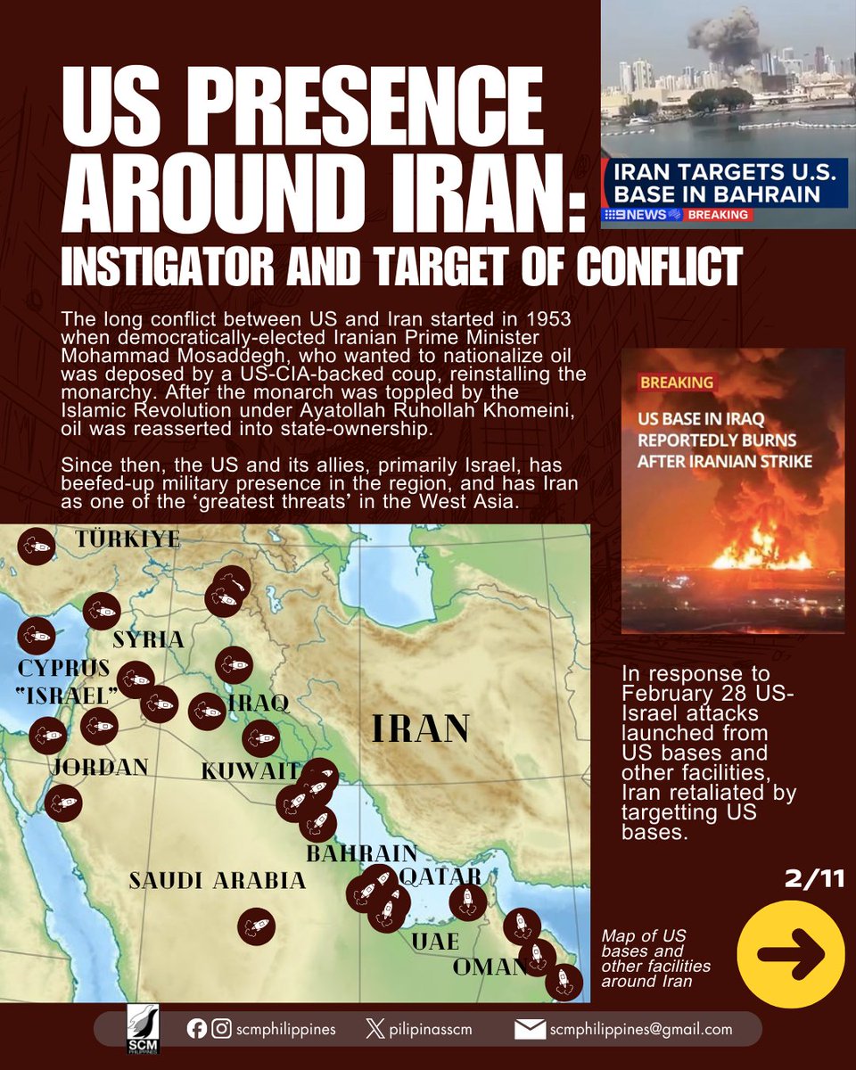 SCMPhilippines's tweet photo. BASE NG KANO, UMAAKIT NG GULO!

Amidst US-Israel imperialist aggression vs Iran, we delve into how and why US presence, especially around its adversaries, foments the atmosphere of war.

US Imperialist, No. 1 Terrorist!
#DownWithImperialism
#JunkEDCA 
#JunkVFA 
#MarcosTuta 

1/3 https://t.co/uGMlp8uTbo