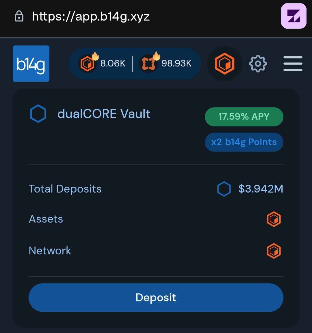 0xbtcscore's tweet photo. Thread: Unlock Liquid Dual-Staking with @b14g_network dualCORE Vault

1/8
Say goodbye to locked staking. Say hello to @b14g_network dualCORE Vault.

Deposit $CORE → Get dualCORE → Earn boosted yields + stay liquid.

#JustUseCore #Staking #dualCORE https://t.co/BHZkJGCZda