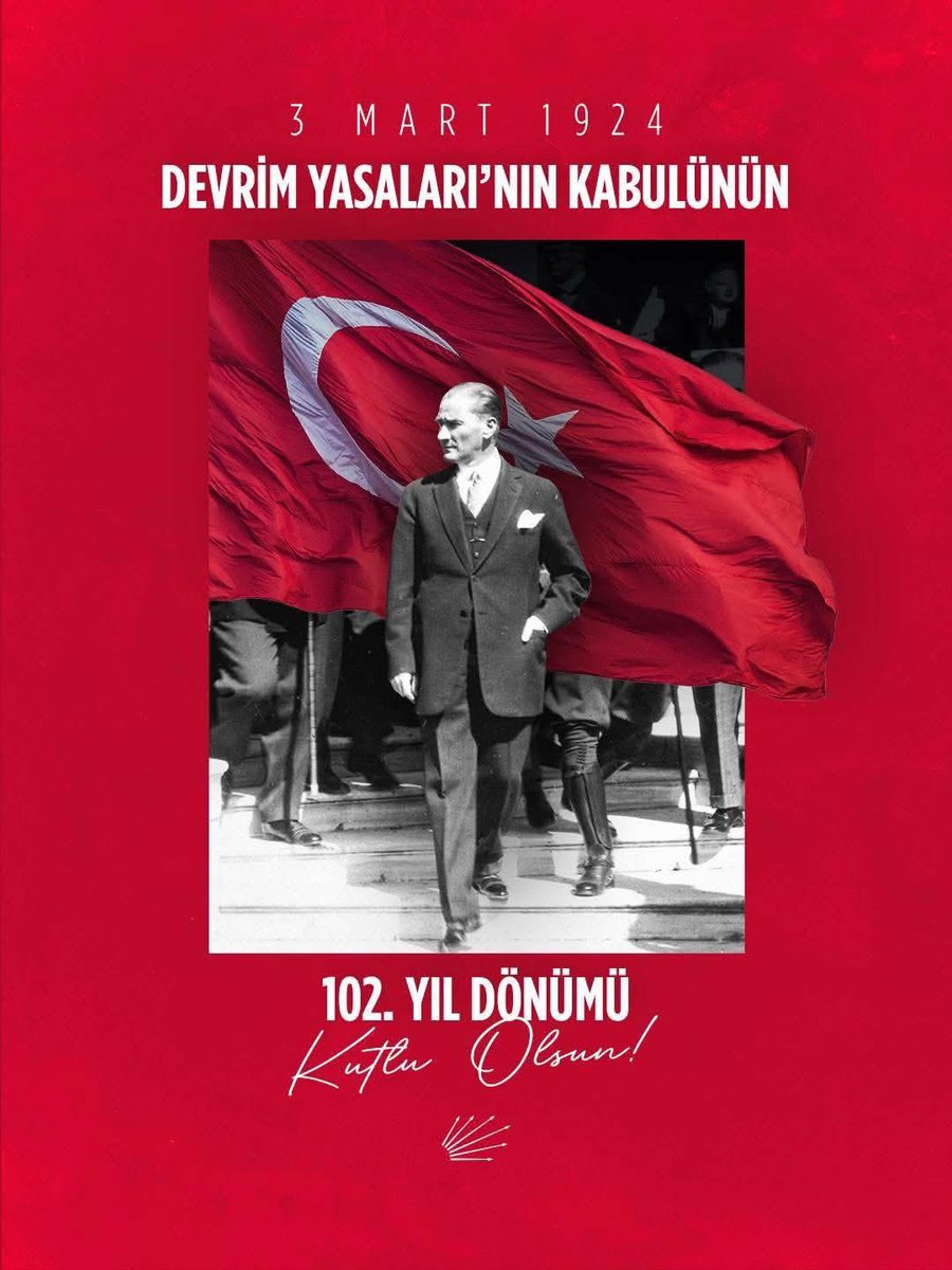 Çağdaş ve laik hukuk devletinin temelini atan Devrim Yasaları’nın 102. yıl dönümünde; büyük devrimlerin öncüsü Ulu Önderimiz Gazi Mustafa Kemal Atatürk’ü sevgi, saygı ve minnetle anıyoruz.