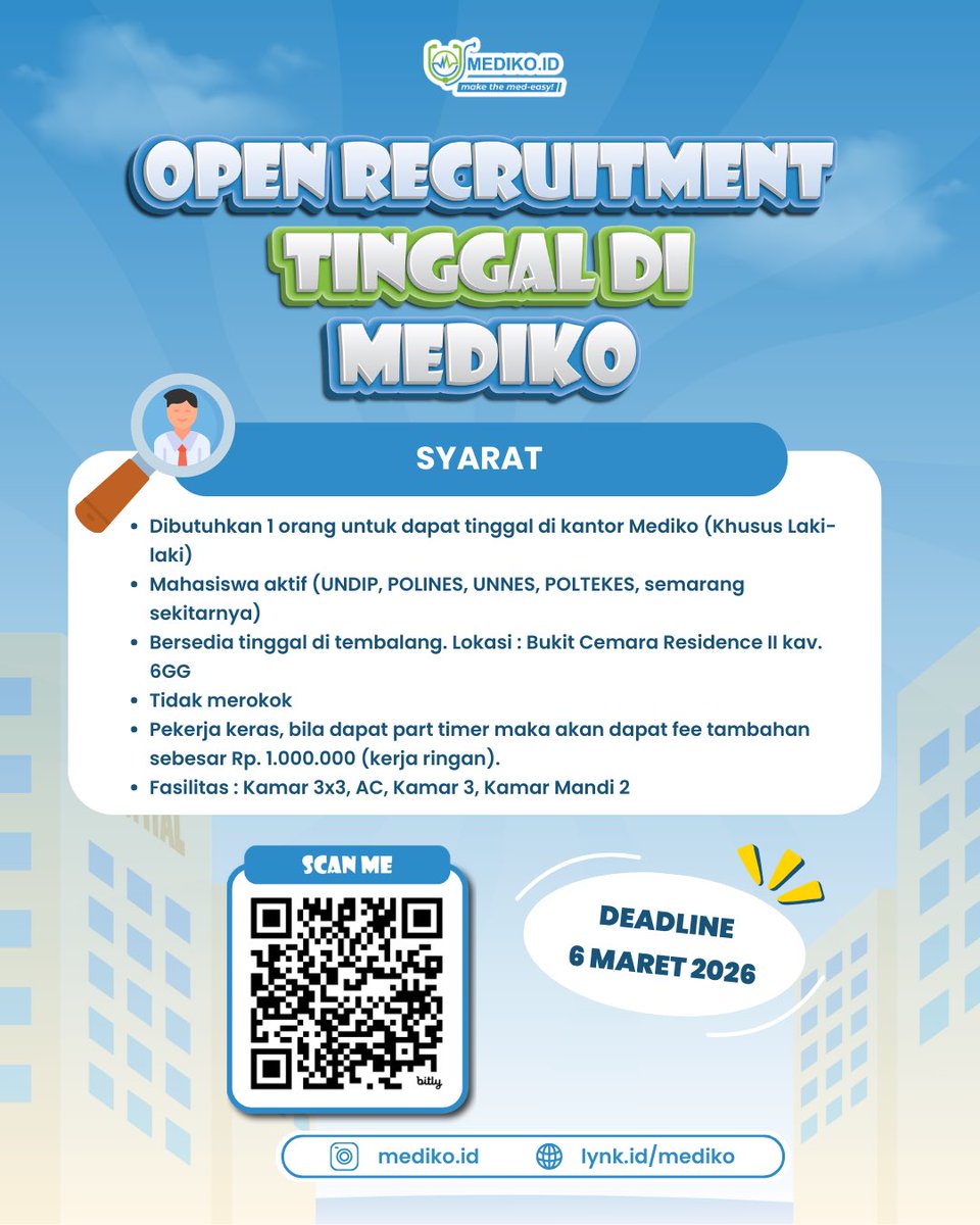 addurname8's tweet photo. @SmgMenfess info loker dan recruitment khusus mahasiswa, yukk daftr. Deadline 6 maret #infolokermahasiswa https://t.co/Qj8jqdAwlh