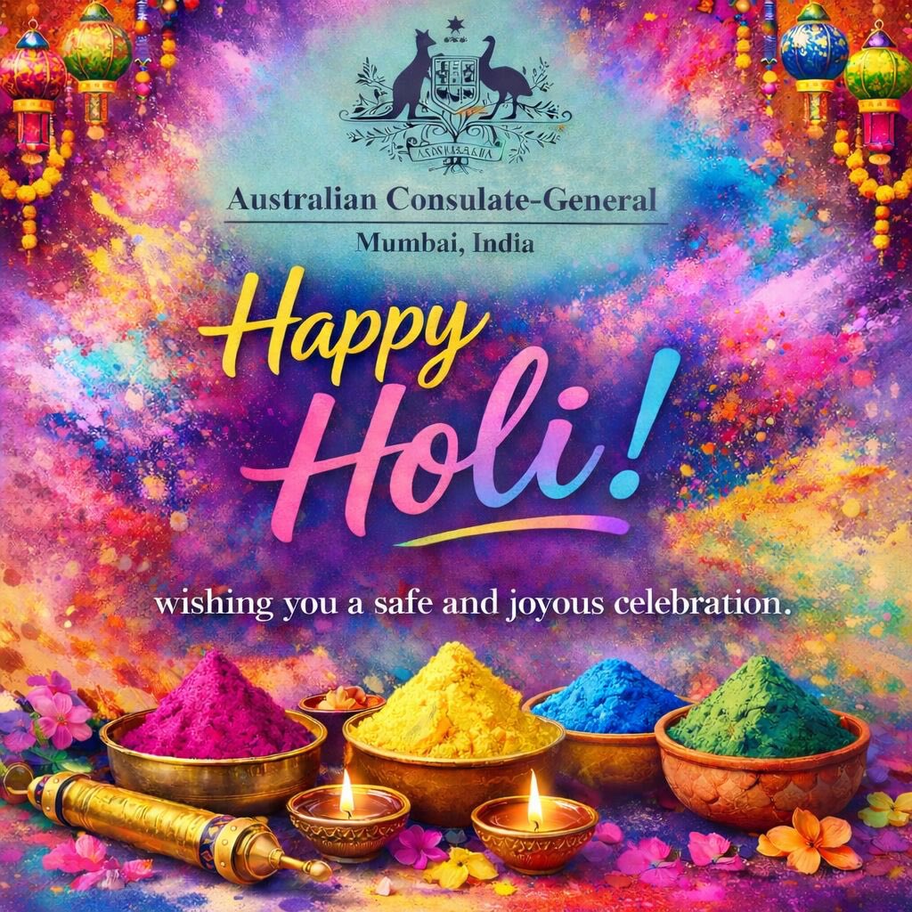 AusCG_Mumbai's tweet image. #Holi marks the arrival of spring &amp;amp; the triumph of good over evil, celebrated in 🇮🇳 &amp;amp; around the world, including 🇦🇺. In Mumbai, Consul Das joined the #Koli community for #Holika Dahan and traditional coastal observances, reflecting the festival’s enduring cultural significance.