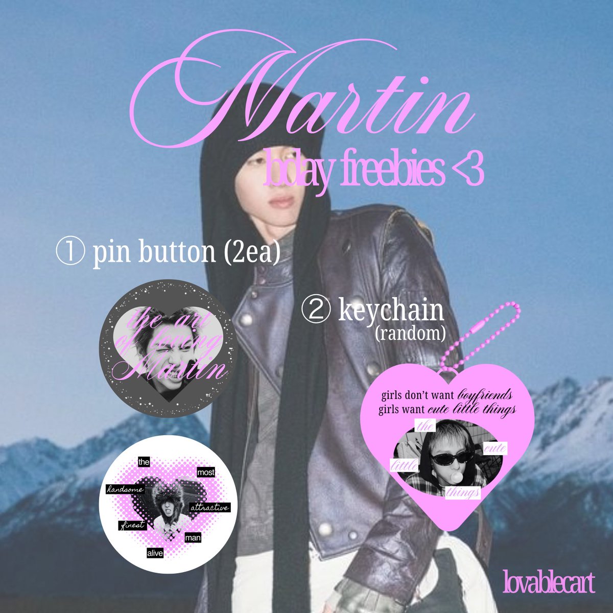 lovablecart's tweet photo. MARTIN BIRTHDAY FREEBIES .𓍯 ݁ ˖౨ৎ ˖ ݁𓍯.

[ 💌 ] https://t.co/8DxtPVyiAn

─୨୧ get 2ea pin button &amp; 1ea keychain (random, limited qty)
★ boleh check out > 1 kit

kindly help rt <3 https://t.co/C516vQZhYS