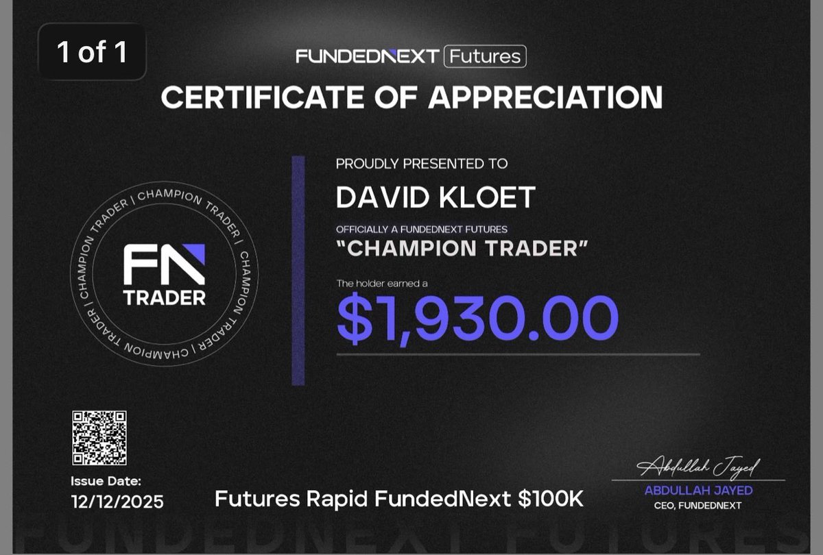 KloetDavid's tweet photo. Proud to receive my payout from @fnfutures. 🏆

Keep grinding, traders! 🔥

#FundedNextPayout https://t.co/2V5JVjnLQs
