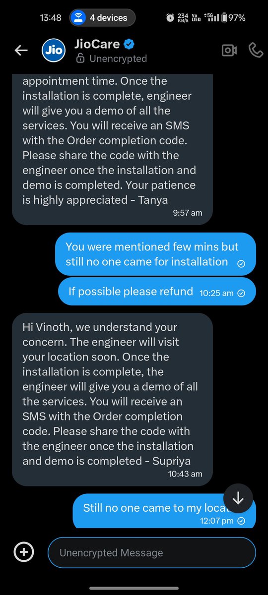 vinothyang's tweet photo. @JioCare still issue not solved DM from morning...very much disappointed 😞😞 https://t.co/aLhXWw1EFQ