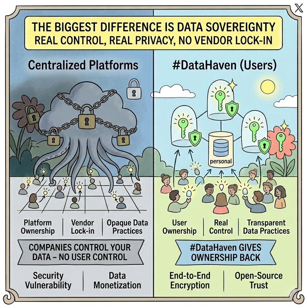 Hazelrajjput's tweet photo. Data Sovereignty is the biggest difference for me.
With centralized platforms, users don’t truly control their data — companies do. But #DataHaven gives ownership back to the user. Real control, real privacy, no vendor lock-in. That’s the future of digital freedom.
@DataHaven_xyz https://t.co/bEiYVOsLOY
