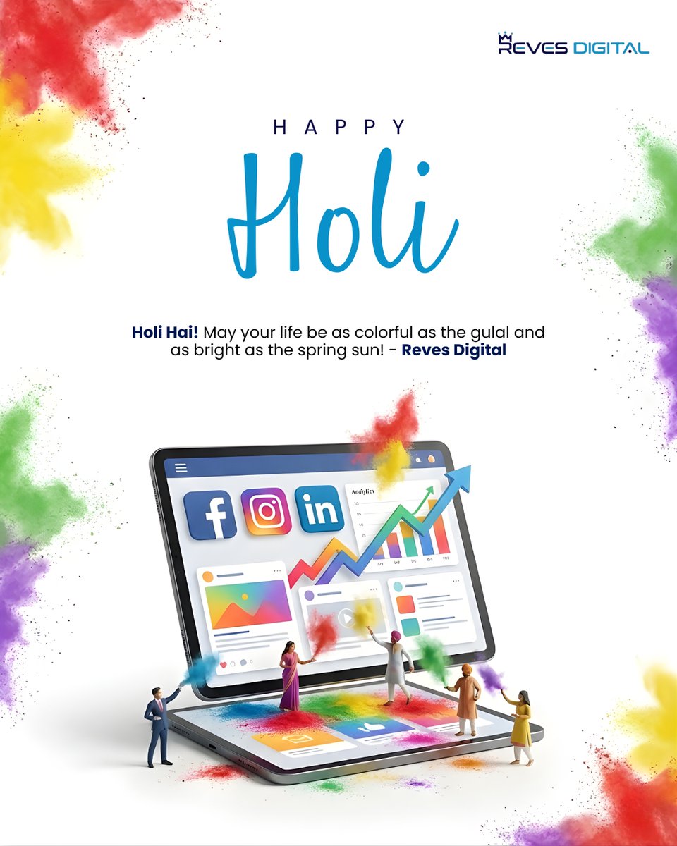 RevesDigital's tweet photo. Colors bring life to everything they touch🎨. May this Holi splash your journey with shades of
innovation, harmony, and success. Wishing you a
vibrant Holi from Reves Digital!🌈🌸✨

#Reves #Revesdigital #HappyHoli #Holi2026
#corporatecelebrations https://t.co/o1EV3ZNJf6