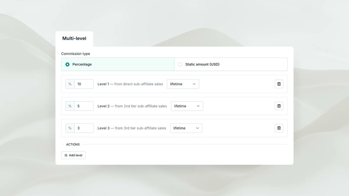 Multi-level #commissions are now up to five levels. Use it to:
→ #Motivate partners to recruit
→ Enable #network effects instead of one-off referrals
→ Implement a commission structure that keeps working as the program scales

Read more: help.partnero.com/article/254-mu…