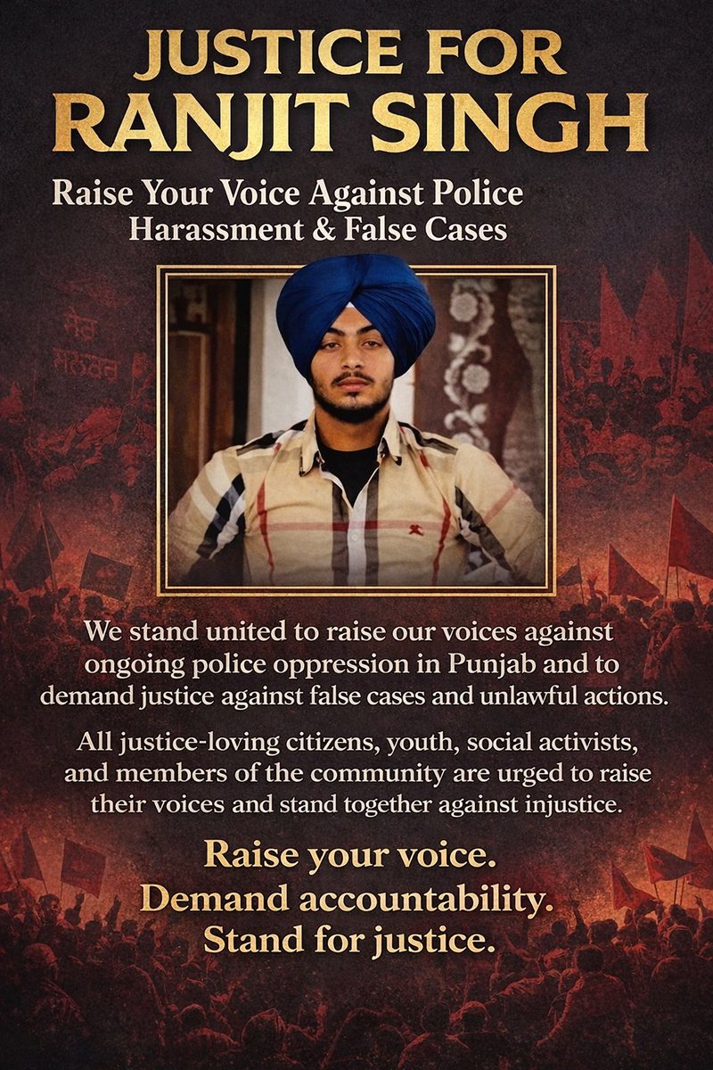 ussfpunjab's tweet photo. 🚨 JUSTICE FOR RANJIT SINGH 🚨
We stand against police harassment and false cases.
Silence is not an option. Accountability is a must.
Raise your voice.
Demand accountability.
Stand for justice. ✊
#JusticeForRanjitSingh Sikhs #joinussf ussfpunjab Punjab #Sikhs https://t.co/CPwxLCFqVG