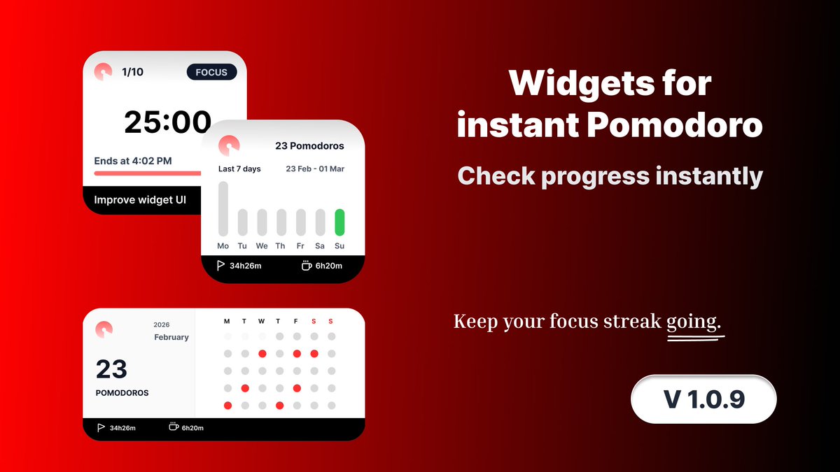 porotimer's tweet photo. ✨ Big update incoming.
We're building Widgets — quick-glance, fully customizable blocks that put your most important info front and center, right on your home screen.
No more digging. Just what you need, when you need it. 🔥
The upcoming version 1.0.9 in 24h
#porotimer #pomodoro https://t.co/ggTPcAz6QD