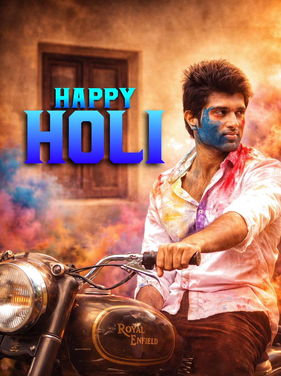Bringing the 'Rowdy' swag to Holi! 🎨🔥 A vintage Royal Enfield, a splash of colors, and that signature #VijayDeverakonda aura. Wishing everyone a vibrant and high-spirited Holi! 🏍️🌈

#Holi2026 #Rowdy #VijayDeverakonda #HappyHoli #Arjunreddy