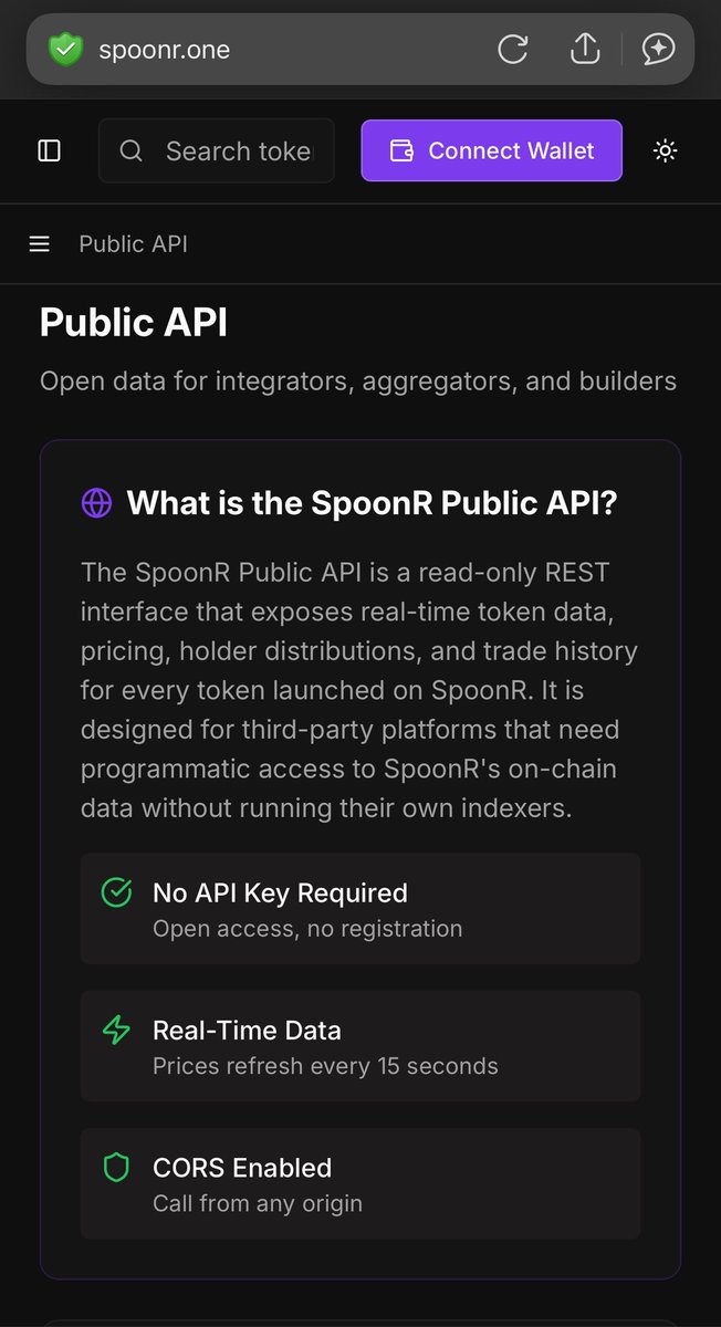 spoonrsol's tweet photo. @solana integrators, aggregators and builders - our Public API is now open. 

Who Is It For?

Token Aggregators
@dexscreener, @birdeye_so , @GeckoTerminal et al— list SpoonR tokens with live pricing, volume, and holder data

Wallet Apps
@phantom, @solflare, @Backpack — display token metadata, logos, descriptions, and social links

Trading Bots
Automated strategies that track new token launches, graduation events, and price movements

Analytics Dashboards
Build custom dashboards showing platform-wide stats, token performance, and holder analytics

Developers & Builders
Integrate SpoonR token data into dApps, portfolio trackers, or community tools

Telegram & Discord Bots
Serve token info, price alerts, and trade feeds directly in community channels

We’re a brand new fair launchpad with custom bonding curve giving back to the people and would love the support of the #Solana community to help us grow! 

Find out more in the help section at https://t.co/Qrp0Nrreix