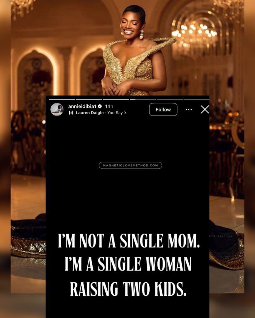 99Pluz's tweet photo. I’m not a single mom. I’m a single woman raising two kids” 

~ Annie Idibia clarifies following divorce.

#99Pluznews #annieidibia #annieidibianews #2faceidibia https://t.co/qYgb1F1n2t