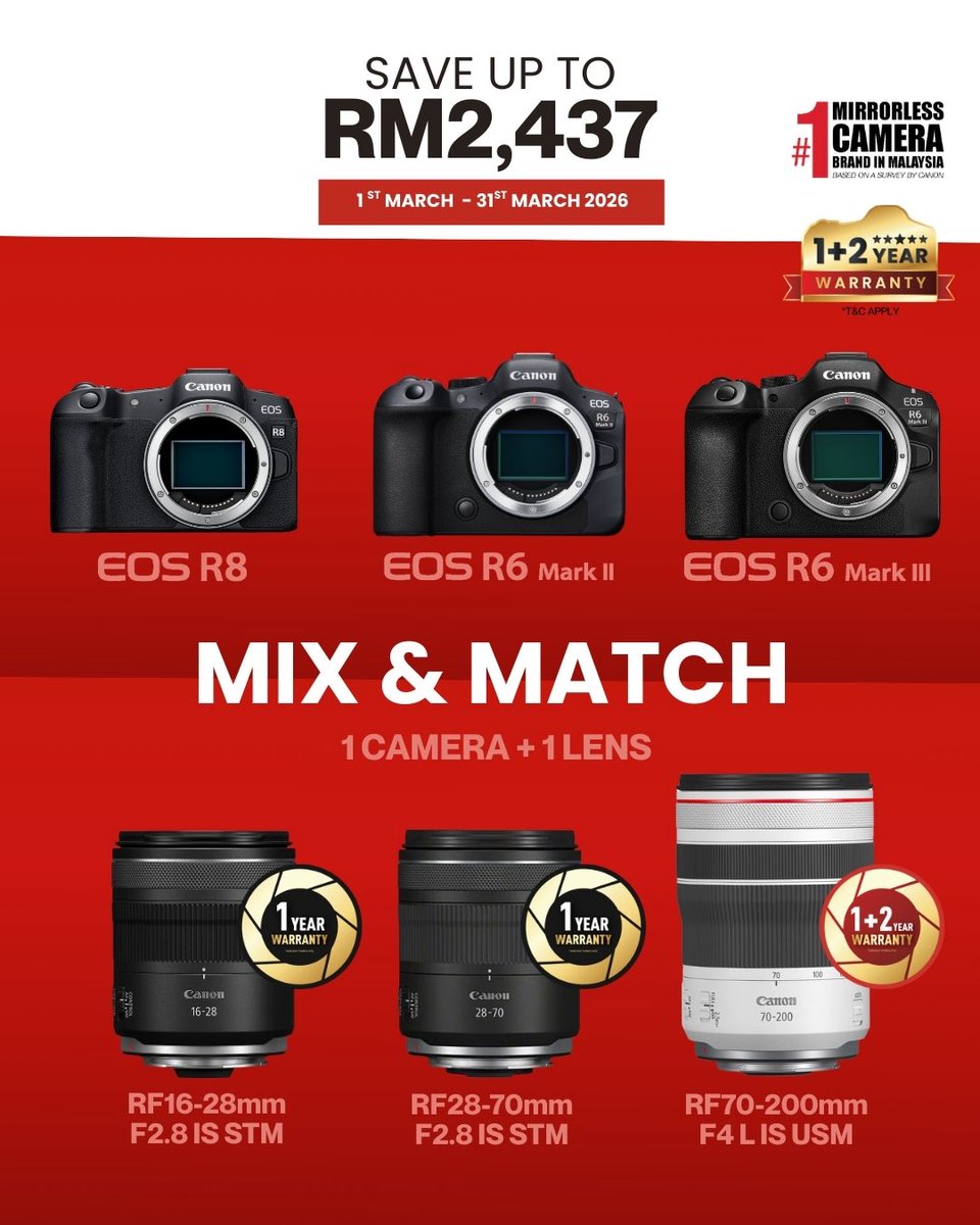 DansonNg95's tweet image. Canon promo live now 📸✨
Photo sharp ✔ Video smooth ✔ Easy to use ✔
Limited stock, don’t wait! DM for info 📩
#CanonMY #CameraDeal #ContentCreatorMY
