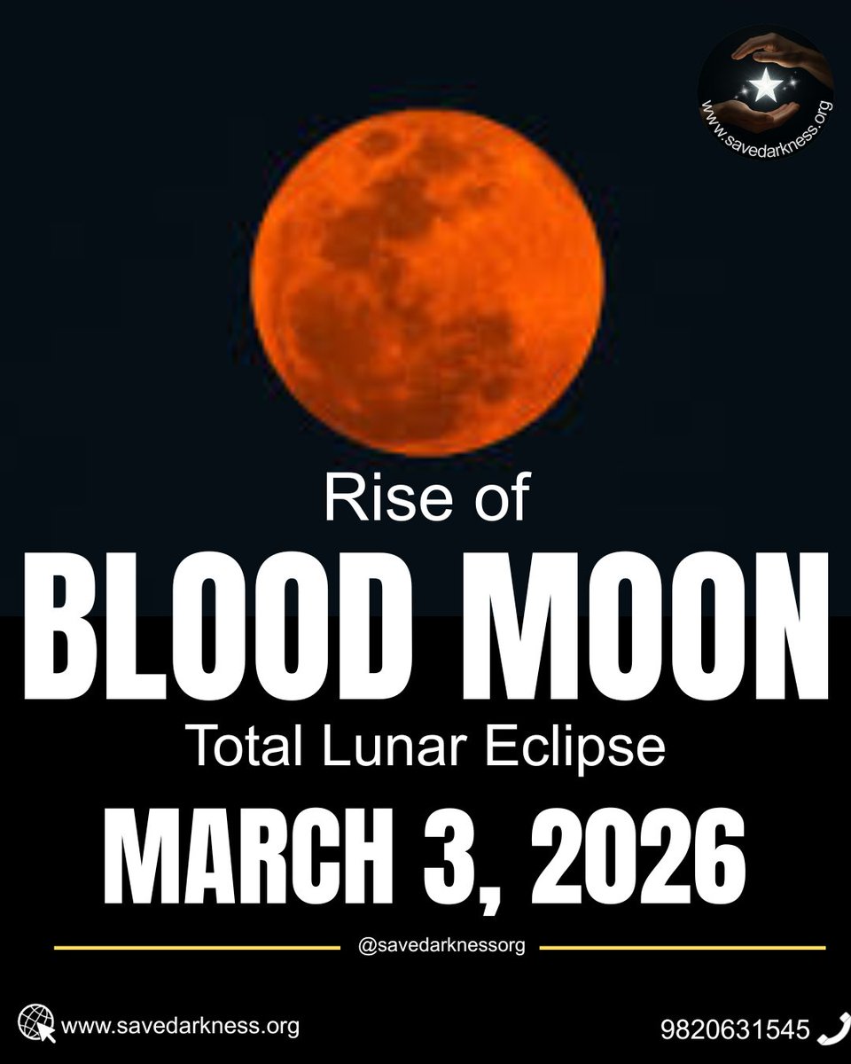 SaveDarknessOrg's tweet photo. On March 3, 2026, the night sky will turn extraordinary as the full Worm Moon slips completely into Earth’s shadow, glowing a deep reddish-orange in a breathtaking Total Lunar Eclipse. For 58 minutes, the “Blood Moon” will rise. Nearly 6 billion people can witness!! https://t.co/joiTF1WO8c