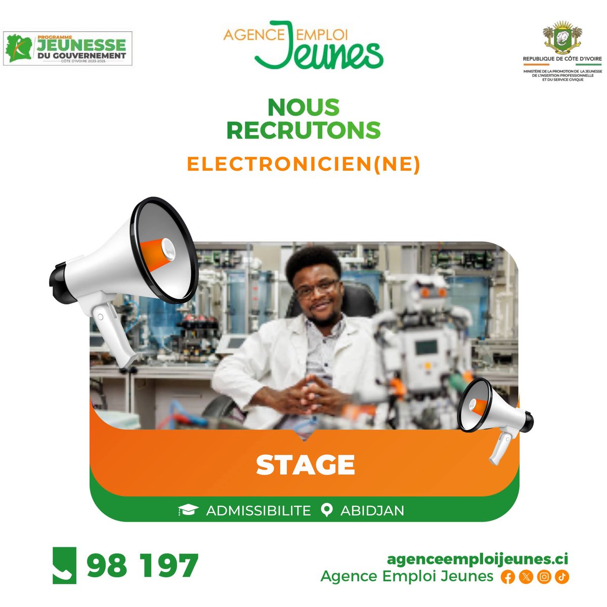 EmploiJeunesci's tweet image. #jobalert 
🔴 STAGE
Nous recrutons 2 stagiaires électronicien(ne)s (H/F) pour le compte d’un partenaire.
👉 Rendez-vous sur le site agenceemploijeunes.ci pour postuler et découvrir plus d'offres.

📌 Tous les services de l'Agence Emploi Jeunes sont gratuits
#STAGE #PJGOUV