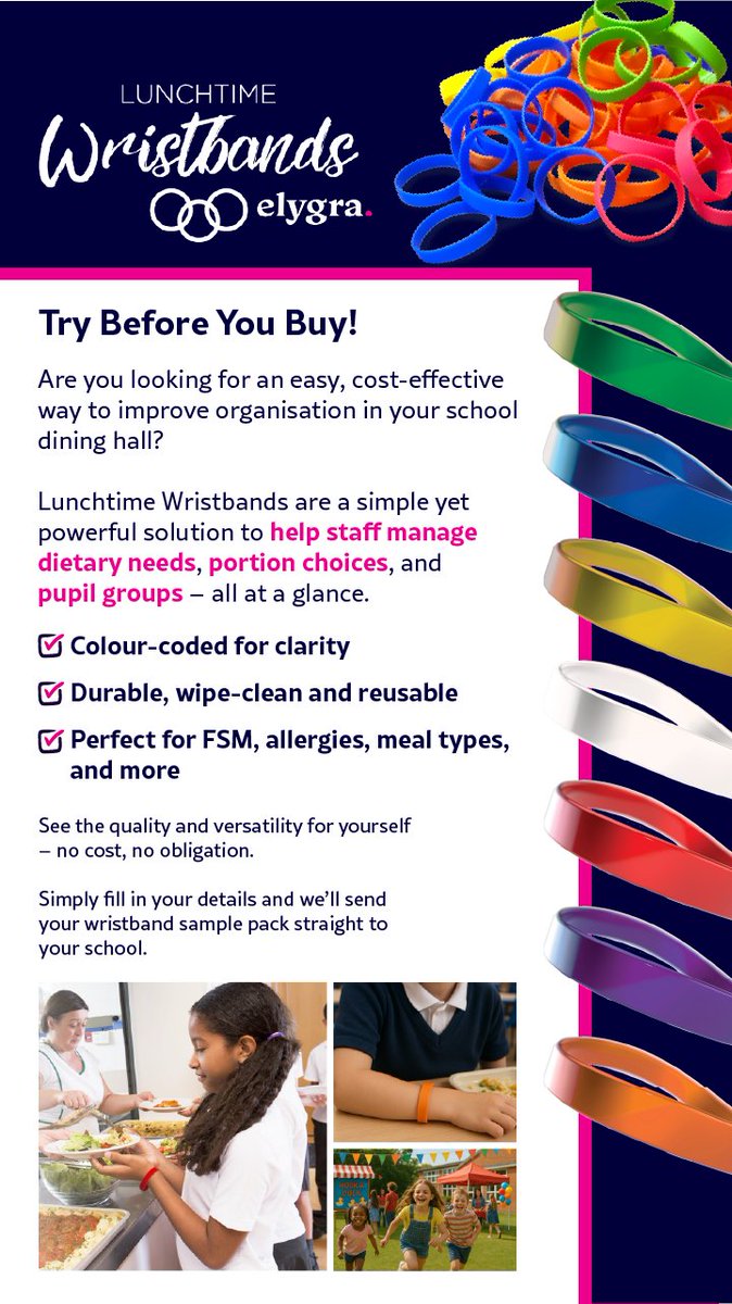 lunchtimebands's tweet photo. Schools across the UK – ready to simplify lunchtime?
Elygra Marketing is offering a FREE Lunchtime Wristband sample pack so you can test the quality, durability &amp; impact.

Order yours today: https://t.co/jg52CZP5Qz
#ElygraMarketing #UKSchools #SchoolCatering  #EducationSupplies https://t.co/zaLaZtq1kr