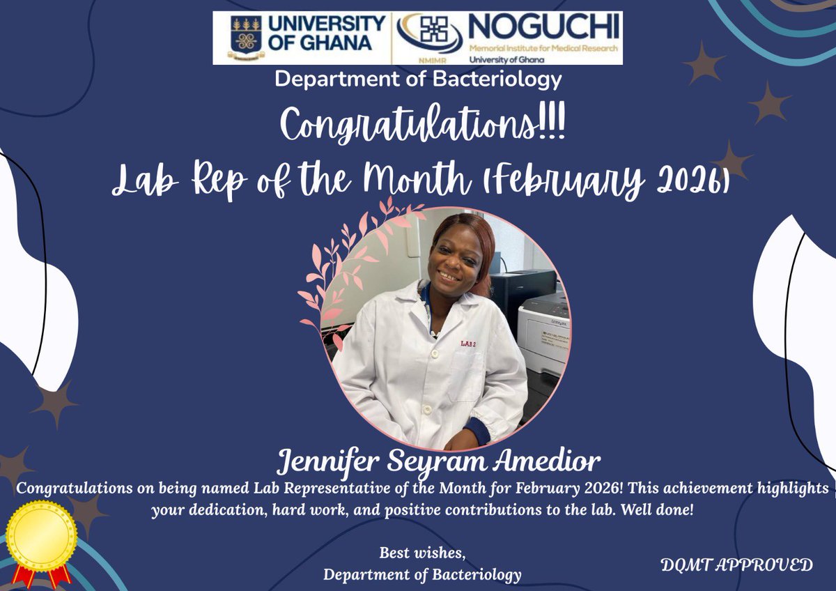 NoguchiBact's tweet photo. New month, new excellence to celebrate! 
🔬Employee of the Month (Feb 2026) :Amy Dziedzorm Dzadey 
🧪Lab Representative of the Month (Feb 2026) : Jennifer Seyram Amedior https://t.co/gx0uhslVb7