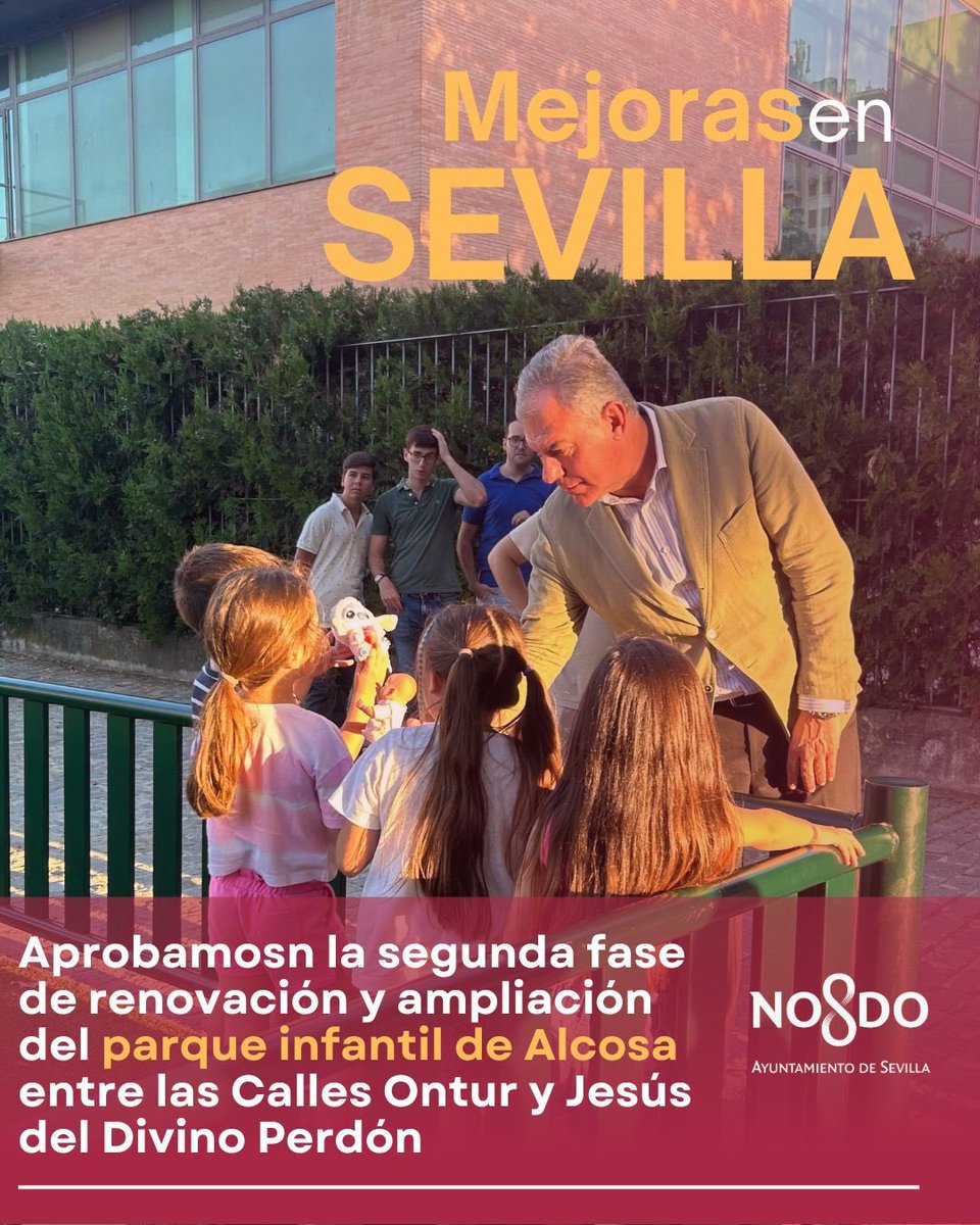 🙌🏻 Pronto ampliaremos una nueva zona infantil

👉🏻 Se trata de la segunda fase de mejoras en el parque infantil de la Calle Jesús del Divino Perdón de Alcosa 

✅ Contaremos con más sombra y nuevos juegos 

#SevillaEstáEnMarcha 

<a href="/Ayto_Sevilla/">Ayuntamiento de Sevilla</a>
