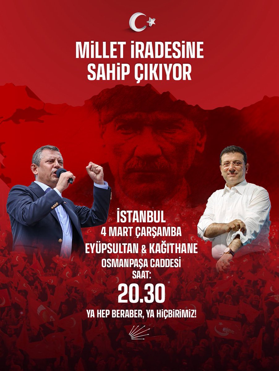 Yarın, bölge mitinglerimizin ikincisini İstanbul 2. Bölgede, Eyüpsultan ve Kağıthanede gerçekleştiriyoruz!

Durmuyoruz!
Boyun eğmiyoruz!
Geri adım atmıyoruz!

Bu ülkeye 100 yıl sonra bir kez daha adalet, özgürlük ve demokrasi gelene kadar meydanlarda omuz omuza mücadelemizi