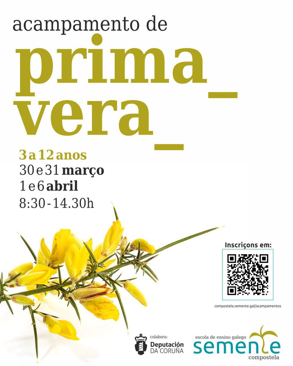 SementeCompos's tweet photo. Acampamento de primavera 🌱🌸
3-12 anos
30 e 31 de março, 1 e 6 de abril
8:30-14:30h

Inscriçons: https://t.co/hsp12QFNM3

Colabora: @DACCultura https://t.co/yzbc29TLid