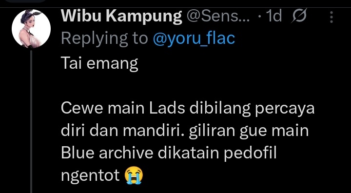 Ya wajar dibilang Pedofil karena emang pedofil. Apaan 'affection system' buat game yg isinya rata² anak SMA terus yg paling muda 11 TAHUN?

Kok salty dibilang pedofil? Kan fakta tuh? Kalo mau disebut percaya diri &amp; mandiri, jangan main game yg ngasih afeksi ke bocil.