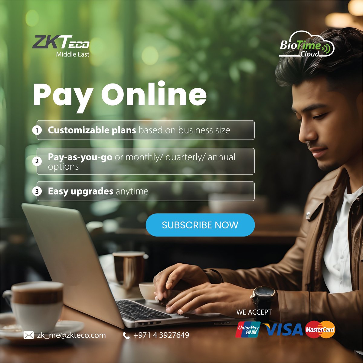 ZKTecoME's tweet image. 💳💰BioTime Cloud offers flexible subscription plans that grow with you. Start small, expand anytime, and manage your workforce with ease.

Visit: biotimecloud.me

#BioTimeCloud #FlexiblePlans #CloudHR #BusinessGrowth #ZKTecoProduct #ZKTeco #zktecomiddleeast #middleeast