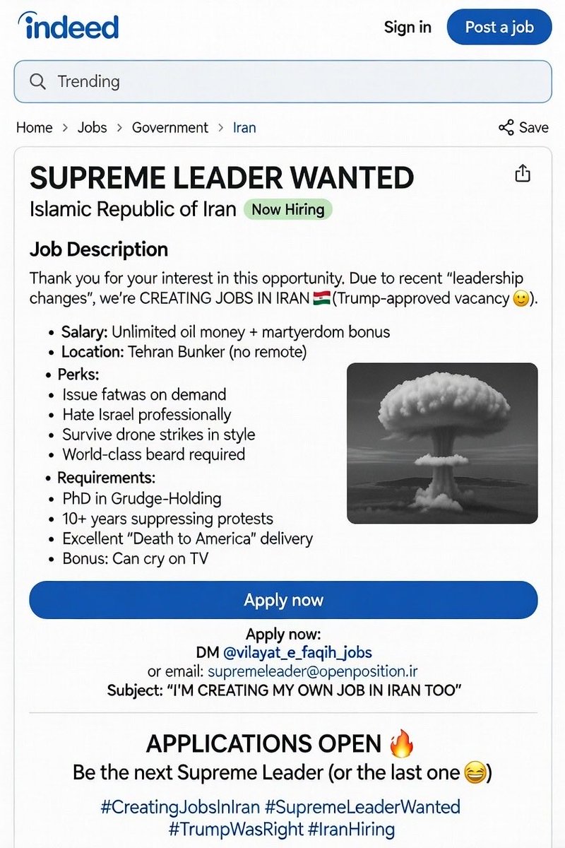 Farbxd's tweet photo. Send Applications..
#Iran #Khamenei #IranWar https://t.co/hFtxPlPzzN