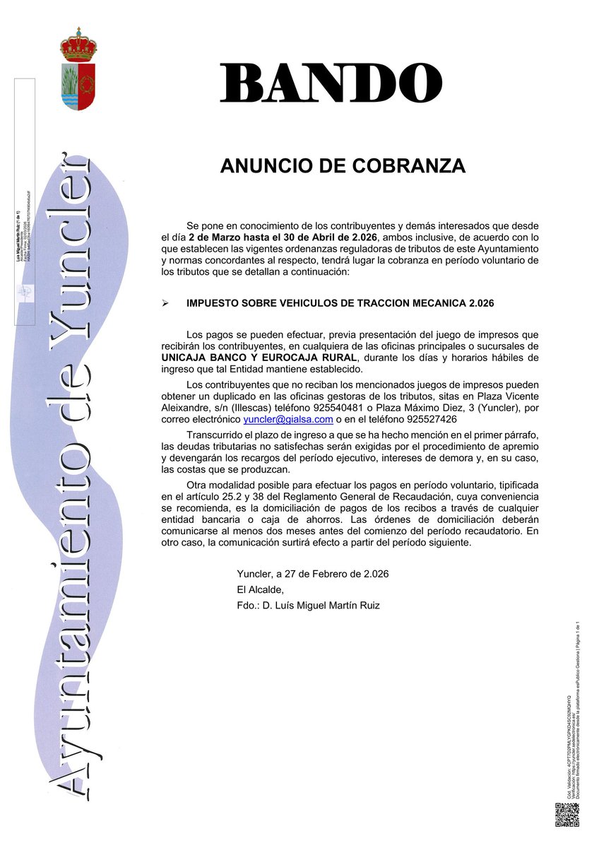 AYUNTAMIENTO YUNCLER tweet media