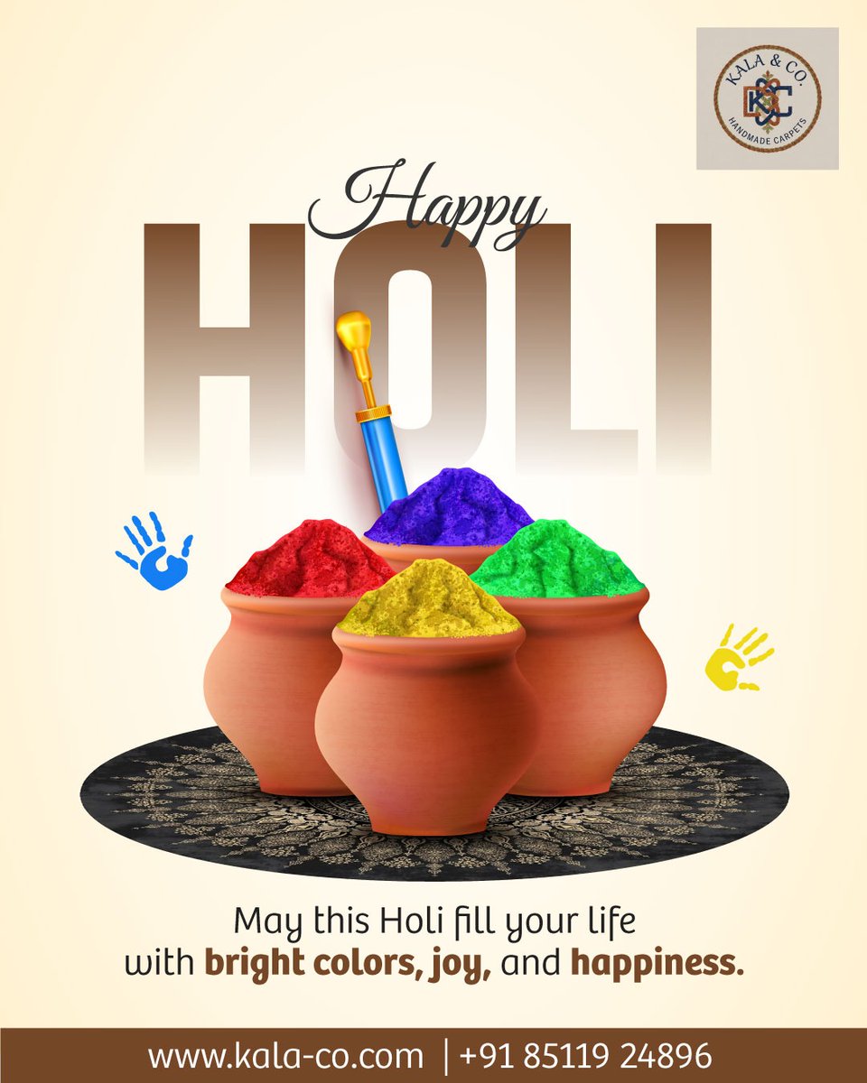 Kalaco2025's tweet photo. Happy Holi from Kala & Co. 🌸✨
May this festival of colors fill your home with vibrant hues, joyful moments, and beautiful new beginnings. Celebrate with love, laughter, and a splash of brightness! 🎨💛
#HappyHoli #FestivalOfColors #KalaAndCo #HandmadeCarpets #CelebrateInColor https://t.co/fiPuxSanZf