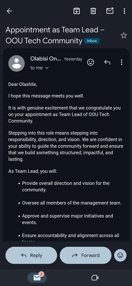 God did.🥳

I got Appointed as Team Lead of <a href="/OOU_Tech/">OOU TECH COMMUNITY</a> 
Crazy how I once felt overwhelmed here… and now I’m leading it, life can be funny like that🙂

Grateful I didn’t quit.
We’re building impact that lasts, watch this spaceee!🫵😌

Happy new month 🫶