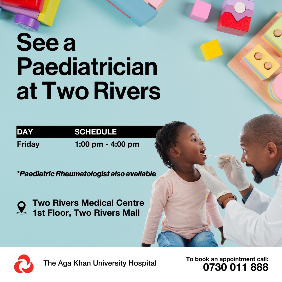 Got a busy week? You can make Friday your child's healthcare day. Visit us at our Two Rivers Medical Centre from 1:00pm - 4:00pm. 

To book your appointment, call 0730 011 888