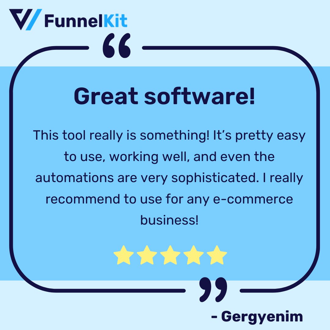 FunnelKitHQ's tweet photo. 😍 𝐓𝐞𝐬𝐭𝐢𝐦𝐨𝐧𝐢𝐚𝐥 𝐓𝐮𝐞𝐬𝐝𝐚𝐲! 😍

"Great and simple plugin. This tool really is something! It’s pretty easy to use, works well, and even the automations are very sophisticated. I really recommend to use for any e-commerce business!"

- Gergyenim 

#FunnelKit https://t.co/SaOVcb8N2h