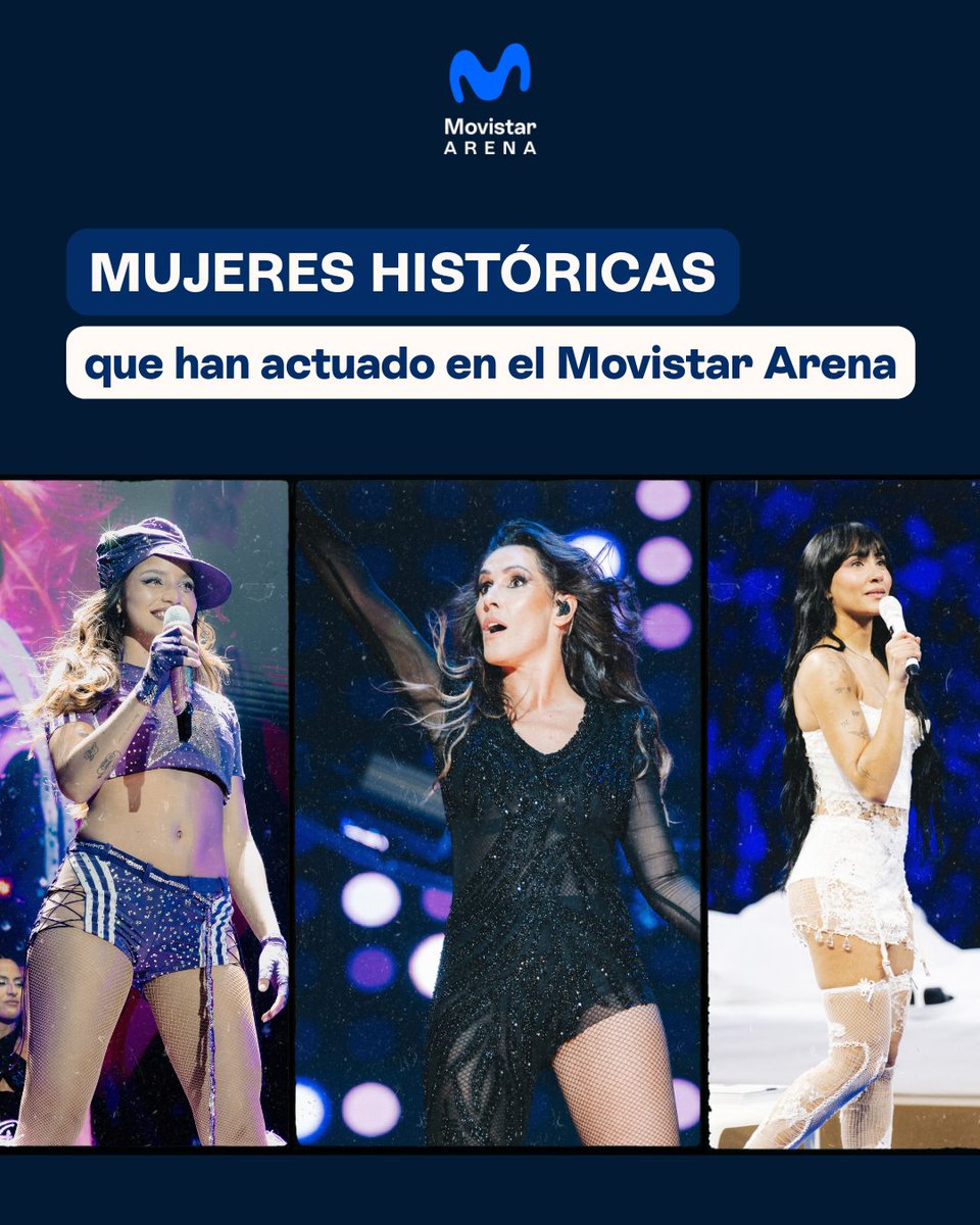 MovistarArenaEs's tweet photo. Esta semana celebramos a las mujeres que han hecho historia sobre el escenario del Movistar Arena. 💜✨

Mujeres que han llenado arenas, roto récords y nos han hecho vibrar con su talento, fuerza y pasión. Porque cada nota que han tocado y cada aplauso que han recibido, es un recordatorio de que la música también es revolución.

🎶✊Recopilamos algunas de las mujeres que más veces han llenado el Movistar Arena de Madrid.